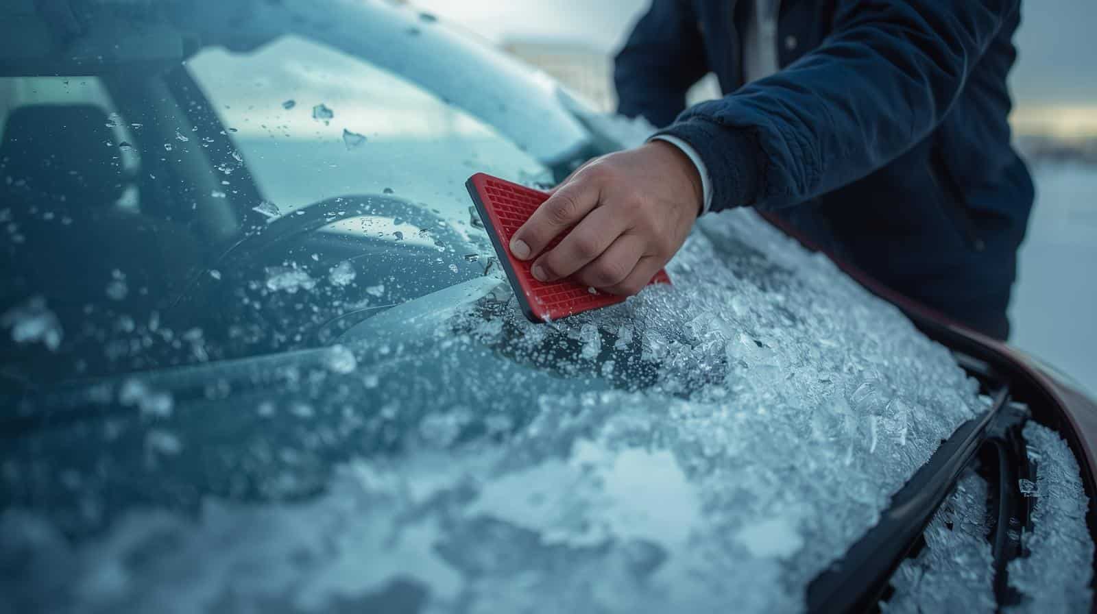 Auto Windschutzscheibe wird vom Eis befreit.