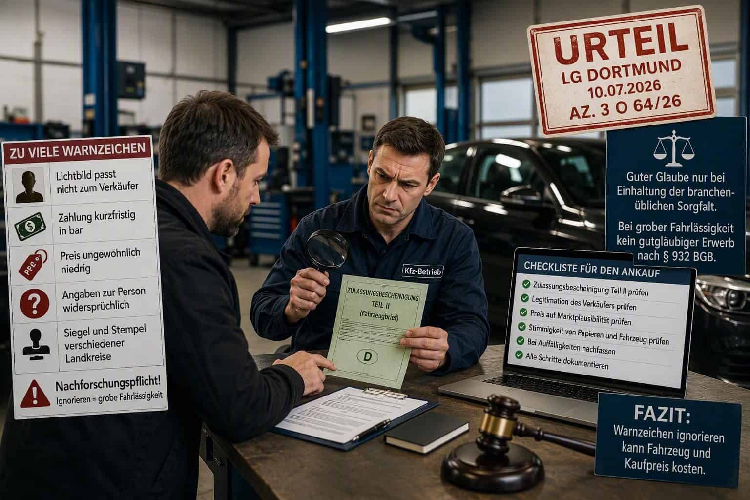 Prüfung von Fahrzeugpapieren in Autowerkstatt